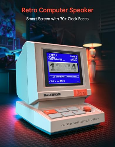 Divoom MiniToo Retro PC-Style Computer Speaker, Pixel Screen with DIY Faces | Bluetooth & USB Audio, Alarm/White Noise Clock, Desk Setup Gifts for Gaming