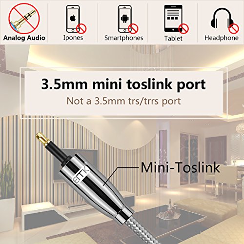 EMK Optical Audio Cable, Toslink Optical to Mini Toslink Optical Cable with Braided Jacket for Home Theater, Sound Bar, TV, PS4, Xbox, PlayStation(9.8ft/3m) - size: 9.8ft/3m