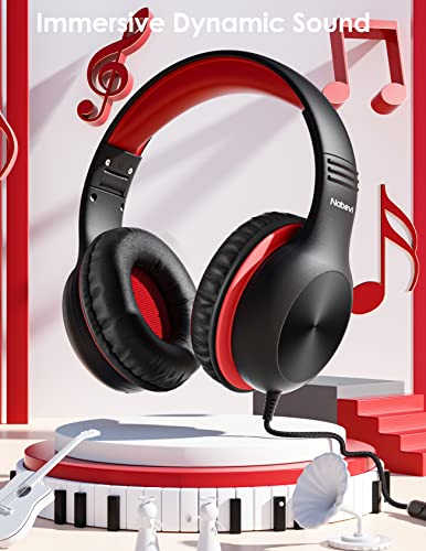 Nabevi Headphones for Kids for School, Kids Headphones with Microphone, Sharing Function, 85dB/94dB Safe Volume Limit, HD Sound, Over Ear Kid Headphone for School, On-line Study, Travel, Red - color: Red