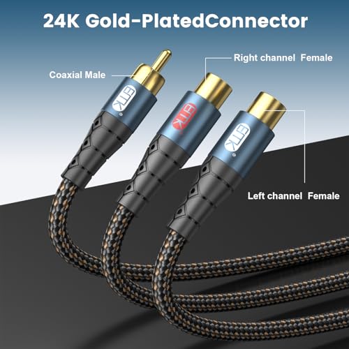 EMK RCA Splitter 1 Male to 2RCA Female Copper Shell Gold-Plated Y Adapter RCA Male to 2RCA Female Cable RCA Y Splitter Connectors Extension Cord 1ft/0.3m - size: 1ft/0.3m, style: 1Male to 2Female