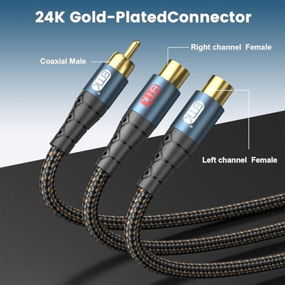 EMK RCA Splitter 1 Male to 2RCA Female Copper Shell Gold-Plated Y Adapter RCA Male to 2RCA Female Cable RCA Y Splitter Connectors Extension Cord 1ft/0.3m - size: 1ft/0.3m, style: 1Male to 2Female
