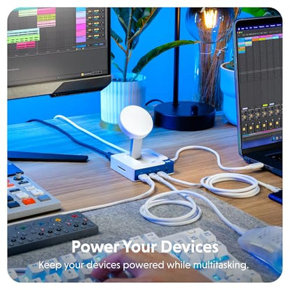 HyperDrive Flex MagCharge USB-C Hub — Qi Wireless Charger w/ 7 Ports — HDMI 4K60Hz, USB-C 100W PD, 2X 5Gbps, USB-A, SD, Audio Jack — Magnetic Phone Charger for iPhone, Hub for Mac, PC (Blue)