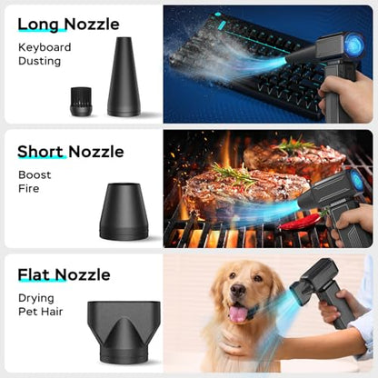 Compressed Air Duster,200000RPM Electric Portable Air Duster,Stepless Speed Mini Blower,No Canned Dust Blower,Rechargeable Cordless Jet Fan for Computer Keyboard Car Cleaning,Dry,Inflation-Black