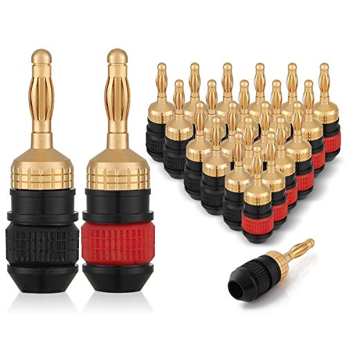 WGGE WG-008 24K Gold-Plated Safety Banana Plugs, 12 Pairs, 24 Plugs | 24K Gold-Plated Banana Plugs with Crimping Teeth and Ring-Lock Grip for Secure Speaker Wire Connections, Up to 8 AWG - size: 12 Pairs (24 plugs)