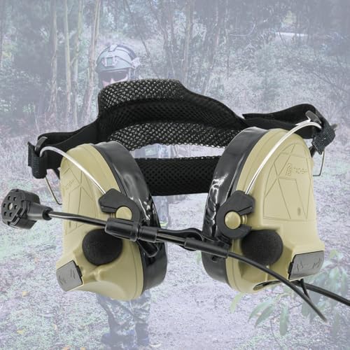 HEARFALCOM Tactical Headset C5 PRO Headphones with Mic Noise Cancelling for kenwoo Two-Way Radio for Airsoft CS Gaming - color: Sandy