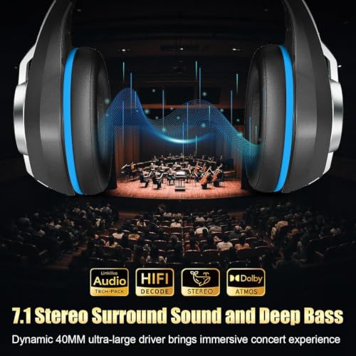 2.4GHz Wireless Gaming Headsets for PS5/PS4/Switch, RGB Noise Cancelling Over-Ear Headphones with 7.1 Surround Sound, 40mm Drivers, Bluetooth 5.4, 276g Ultraligero, Memory Foam, 45H Gaming Headphones - color: Black