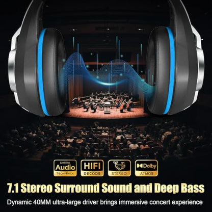 2.4GHz Wireless Gaming Headsets for PS5/PS4/Switch, RGB Noise Cancelling Over-Ear Headphones with 7.1 Surround Sound, 40mm Drivers, Bluetooth 5.4, 276g Ultraligero, Memory Foam, 45H Gaming Headphones - color: Black