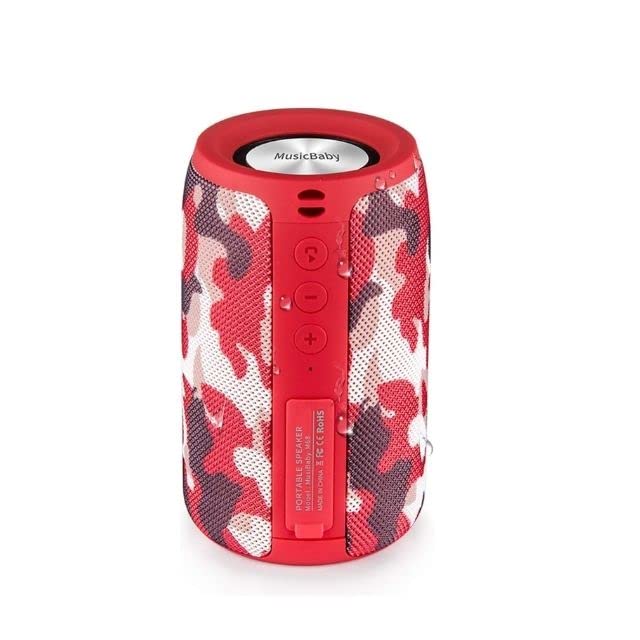 Musibaby M68 Compact Outdoor Speaker, IPX5, Camo Red | Portable, small and compact with USB playback, AUX input, FM radio, TF card playback, up to 24H and dual pairing. - color: Camo Red