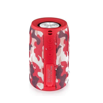 Musibaby M68 Compact Outdoor Speaker, IPX5, Camo Red | Portable, small and compact with USB playback, AUX input, FM radio, TF card playback, up to 24H and dual pairing. - color: Camo Red