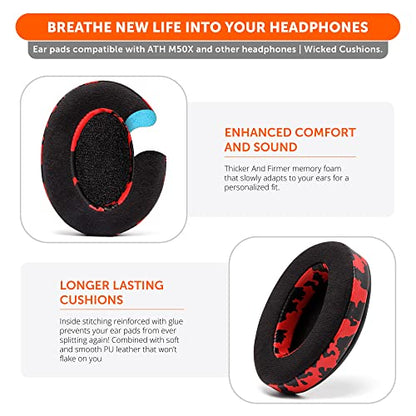 WC PadZ Velour - Earpads for Audio Technica, HyperX, Arctis & More | Made by Wicked Cushions | Extra Thick | Also fits Logitech G Pro X & 50+ Additional Models | Red Camo - color: Red Camo