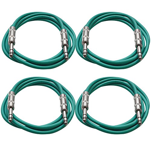 Seismic Audio - SATRX-2-4 Pack of 2' 1/4" TRS to 1/4" TRS Patch Cables - Balanced - 2 Foot Patch Cord - Green and Green - color: Green and Green