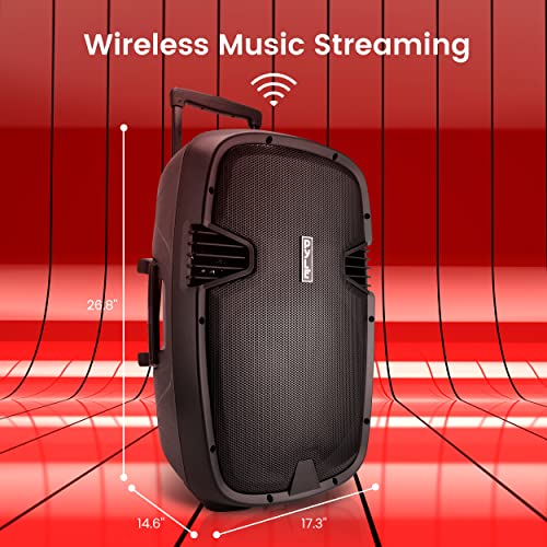 Pyle 1600 Watt, 15" Bluetooth PA Speaker - Indoor / Outdoor Portable Sound System with (2) UHF Wireless Microphones, Rechargeable Battery, Audio Recording, USB/SD Readers, FM Radio (PPHP1535WMU)
