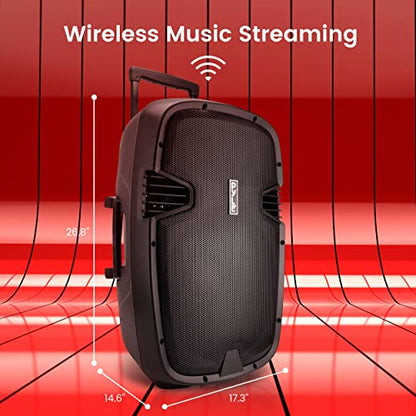 Pyle 1600 Watt, 15" Bluetooth PA Speaker - Indoor / Outdoor Portable Sound System with (2) UHF Wireless Microphones, Rechargeable Battery, Audio Recording, USB/SD Readers, FM Radio (PPHP1535WMU)