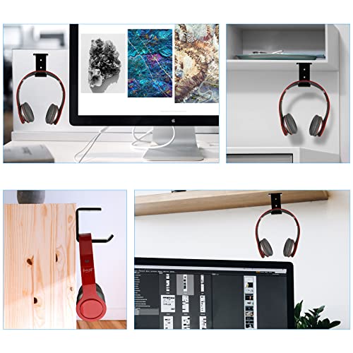 Cosmos 2 Pcs Headphone Hanger Mount Under-Desk Headset Hanger Hook Earphone Holder Wall Mount Hooks with Adhesive Tape & Screw Set Compatible with PC Gaming DJ Headset, Acrylic (Solid Black) - color: Solid Black