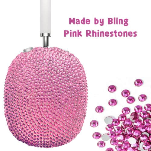Glitter Case for Airpods Max, Pink Bling Rhinestone Encrusted Apple Headphone Cover Design,Sparkling Cute Airpod pro max Ear Covers Protective Accessories - color: Pink
