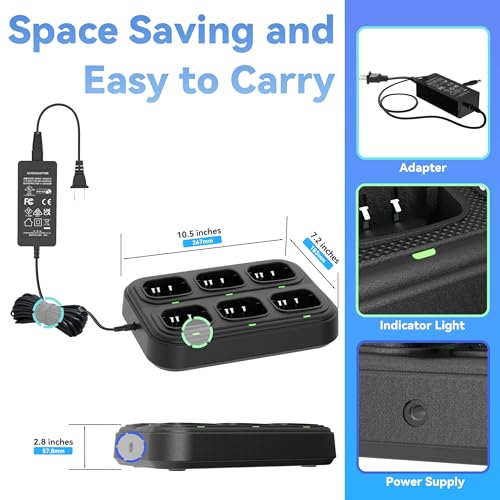 SAMCOM FPCN30A Radios Walkie Talkies Long Range Business Commercial Professional UHF 2 Way Radios Two-Way Radio(6 Pack) with 6 Way Multi Gang Charger & Earpieces | for Jobsite Construction School,5W High Power,One Button Group Call,Programmable, Business,