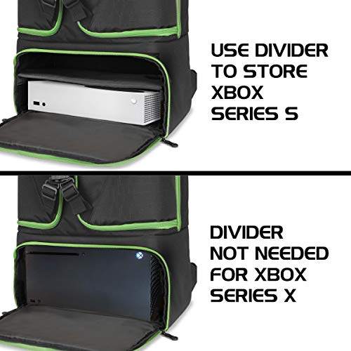 ENHANCE Console Gaming Backpack Compatible with Xbox Series X , Series S - Series X Carrying Case with Compartments for Controllers, Games & Accessories - Headset Storage , Zippered Pockets