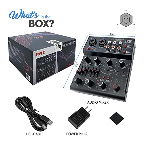 Pyle Professional Wireless DJ Audio Mixer - 4 Channel Bluetooth Controller Sound Mixer, USB Audio Interface, 2 Combo Jack XLR+6.35mm Mic/Line/Guitar in, 3.5mm, RCA AUX, Headphone Jack - PAD43MXUBT - size: 4