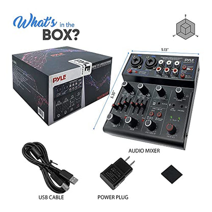 Pyle Professional Wireless DJ Audio Mixer - 4 Channel Bluetooth Controller Sound Mixer, USB Audio Interface, 2 Combo Jack XLR+6.35mm Mic/Line/Guitar in, 3.5mm, RCA AUX, Headphone Jack - PAD43MXUBT - size: 4