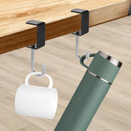 cobee Clamp-On Under Desk Hooks, Desk Mount Hanging Bag Holder Metal Hook | Adjustable Headphones Clamp Organizer Portable Purse Hanger Clip Reduce Clutter Table Desk Under Counter (4 Pcs, Black) - color: 4 Pcs, Black