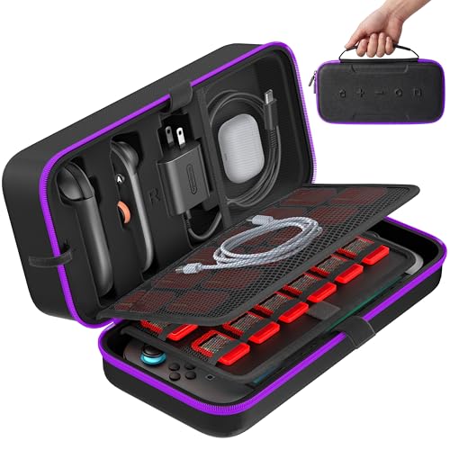 OIVO Carrying Case Compatible with 2025 Nintendo Switch, Portable Switch 2 Travel Carry Case Fit for Joy-Con 2 & Adapter, Hard Shell Protective Pouch Bag with 24 Game Slots, Purple - color: Purple