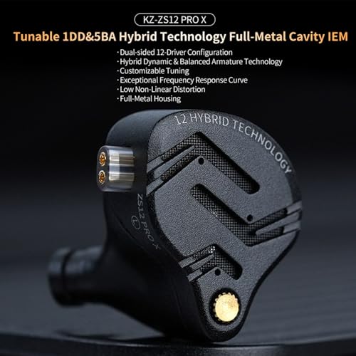 in Ear Monitor IEM Headphones,KZ ZS12 PRO X 1DD+5BA Hybrid with 4-Level Tuning Switch Gaming Earbuds,KZ Earbuds Earphones,Best in Ear Headphones (Dark Black,Tunable Version, NO Microphone) - color: Dark Black,Tunable Version, size: NO Microphone