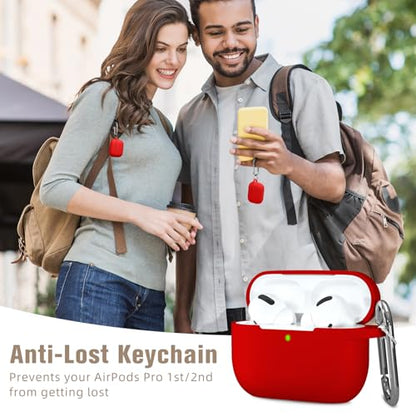 Hamile Compatible with AirPods Pro Case Protective Silicone Airpod Case Shockproof Cover Skin for Apple Airpod Pro 2019 Charging Case, with Keychain, Red - color: 5-Red