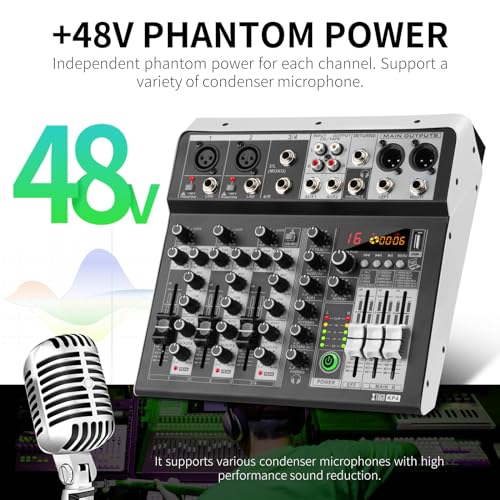 XTUGA KP4 4 Channel Audio Mixer with Bluetooth,DJ Sound Board Controller