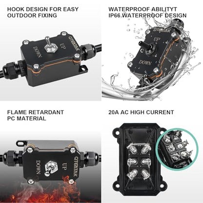 Inline Cord Switch, UP/Down Momentary (ON)-Off-(ON) Toggle Switch | AC 250V/15A 125V/20A, 3 Position 6 Screw Pin Waterproof Double Reset, Two-Side Entry&Exit Line Outdoor Electrical Switch - style: Double Reset (ON)-OFF-(ON) (UP/DOWN)