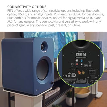 Kanto REN Blue Bluetooth Powered Bookshelf Speakers - Matte Blue Pair S6W Angled Desktop Speaker Stands for Large Speakers - White Pair (2024) - size: RENBLUE, style: S6W