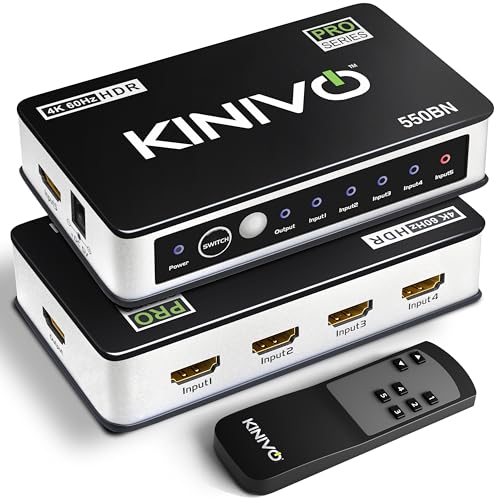 Kinivo HDMI Switch 5 in 1 Out 4K 60Hz (HDR 10, High Speed 18Gbps, IR Remote, HDCP2.2, Dolby Vision, VRR) - 550BN Switcher Compatible with Roku, PS5, Xbox, Apple TV, Nintendo Switch 2, Cable Box - size: 4K - 5 Port
