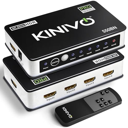 Kinivo HDMI Switch 5 in 1 Out 4K 60Hz (HDR 10, High Speed 18Gbps, IR Remote, HDCP2.2, Dolby Vision, VRR) - 550BN Switcher Compatible with Roku, PS5, Xbox, Apple TV, Nintendo Switch 2, Cable Box - size: 4K - 5 Port