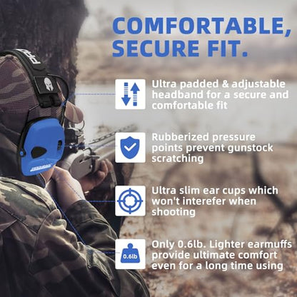 PROHEAR Electronic Ear Protection for Shooting with 4X Sound Amplification, Gun Range Hearing Protection Muffs, NRR 23dB Noise Reduction Headphones for Hunting, Blue - style: Electronic-blue