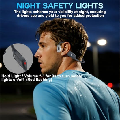 Swimming Headphones with Safelight, IPX8 Waterproof Bone Conduction Headphone Wireless Underwater Earbuds with 32GB Memory for Swimming, Cycling, Marathon