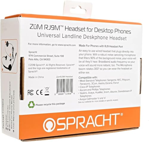 Spracht Wired Headset for Desktop Phone | Single Ear Universal Headset for Office Telephones | Mono Head Set with Microphone - Works with Polycom Digium Nortel Yealink Grandstream Cisco Zum RJ9 - size: Single Ear