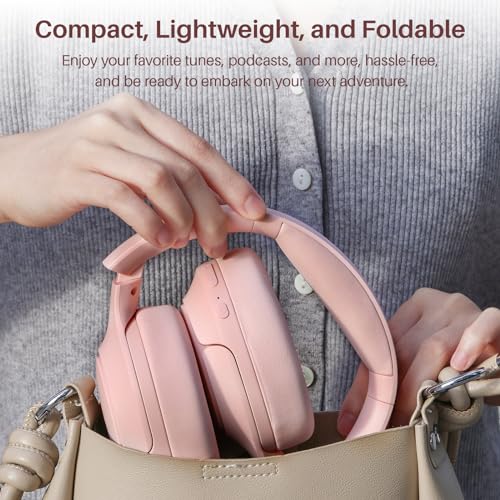 TOZO Hybrid Active Noise Cancelling Headphones, Hi Res Audio | Wireless Over Ear Bluetooth Headset, 60H Playtime, Custom EQ via App Deep Bass Comfort Fit Ear Cups, for Home Office Travel - color: Pink