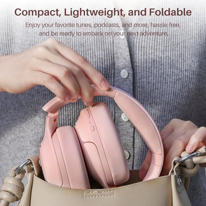 TOZO Hybrid Active Noise Cancelling Headphones, Hi Res Audio | Wireless Over Ear Bluetooth Headset, 60H Playtime, Custom EQ via App Deep Bass Comfort Fit Ear Cups, for Home Office Travel - color: Pink