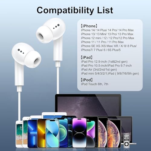 [Apple MFi Certified] Wired Headphones for iPhone 14 13 12,Earbuds with Lightning Connector Built-in Mic & Volume Control HiFi Stereo Nosie Reduction Earphones Compatible with iPhone 13/11/XR/XS/X/8/7