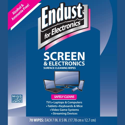 Endust For Electronics Screen & Surface Cleaning Wipes, For Tablet, E-Reader, Computer Monitor, Laptop, Phone, or TV; Pre-Moistened, Alcohol & Ammonia Free, 70 Wipes and A Microfiber Towel - size: 1 Count (Pack of 1)