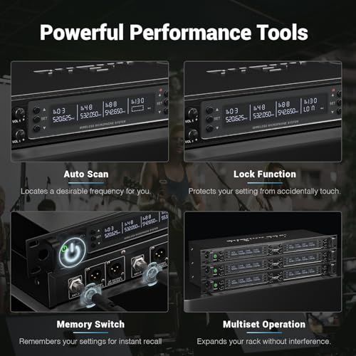 Phenyx Pro 8-Channel UHF Auto Scan Wireless Microphone System,PTU-6000-8H | 8 x 40 Frequencies, 328 ft Range, 8 Dynamic Handheld Microphones for Singing, Church, Karaoke, Wedding, Speaking, Party