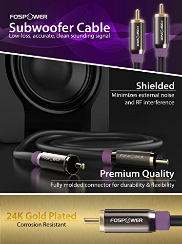 FosPower Subwoofer Cable (10 FT) RCA to RCA Audio Stereo Cable, Male to Male - Dual Shielded Cord | 24K Gold Plated Connector | Corrosion Resistant | Clean Sounding Signal - size: 10 Feet