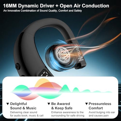 Hmusic I6 Bluetooth Earpiece – Single Ear Headset with ENC Mic, Bluetooth 5.4, 20H Battery with LED Power Display, 180° Rotatable Wireless Headset for Work, Driving & Office Calls | 180° Rotatable Earbud, ENC Mic, 20H Battery with LED Power Display, Mono
