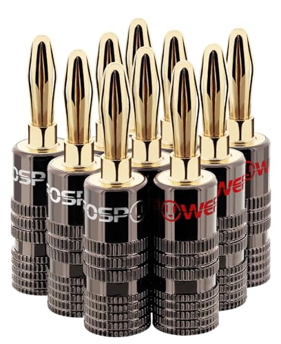 FosPower Banana Plugs 5 Pairs / 10 pcs, Closed Screw 24K Gold Plated Speaker Plug Connectors for Speaker Wire, Wall Plate, Home Theater, Audio/Video Receiver, Amplifiers and Sound Systems - size: 5 Pairs / 10 pcs