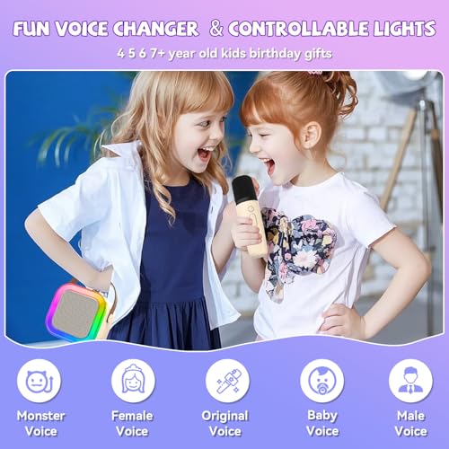 Mini Karaoke Machine for Kids Girls Boys - Birthday Gifts for Ages 4 5 6 7 8+ Year Old - Portable Bluetooth Speaker with 2 Wireless Microphone - Kids' Instrument Accessories - Beige - style: Beige