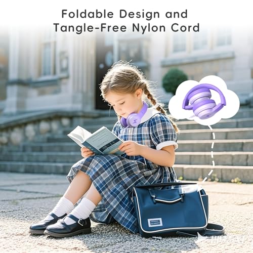 Candy Bila Wired Kids Headphones for School, Over-Ear for Boys Girls | Volume Limiter 85/94dB, HD Stereo Sound, Microphone and Wired Control, Foldable Design, Gradient Deep Purple - color: Gradient Deep Purple