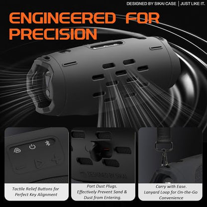 SIKAI CASE Silicone Case Compatible with JBL Charge 6, Portable Speaker Mount with Adjustable Strap & Detachable Shoulder Strap for Bike, Motorcycle, Golf Cart, Boat Railing, Case Only - color: Black