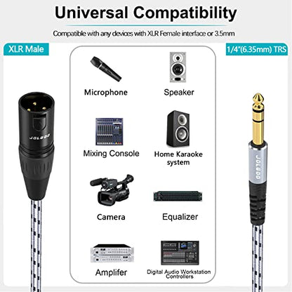 JOLGOO 1/4 Inch TRS to XLR Cable - 3.3 Feet Balanced 6.35mm TRS Plug to 3-pin XLR Male Microphone Cable - size: 3.3 Feet, style: 1/4 TRS Male to XLR Male