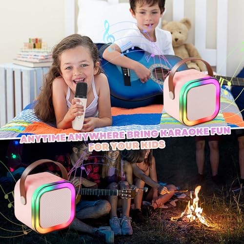 Mini Karaoke Machine, Portable Bluetooth Karaoke Speaker with 2 Wireless Microphones and Light for Family Home Party,Toys for Girls Boys Friends Age 3-12+ Kids and Adults Birthday Gifts.(Pink) - color: Pink