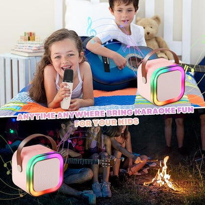 Mini Karaoke Machine, Portable Bluetooth Karaoke Speaker with 2 Wireless Microphones and Light for Family Home Party,Toys for Girls Boys Friends Age 3-12+ Kids and Adults Birthday Gifts.(Pink) - color: Pink