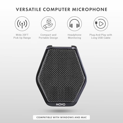 Movo MC1000 Conference USB Microphone for Computer Desktop and Laptop with 180° / 20' Long Pick up Range Compatible with Windows and Mac for Dictation, Recording, YouTube, Conference Call, Skype